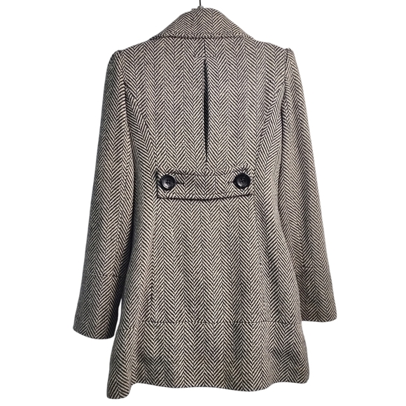 Vintage Guess Women's Pea Coat Black White Chevron Double Breasted Coat Size M - Picture 2 of 11